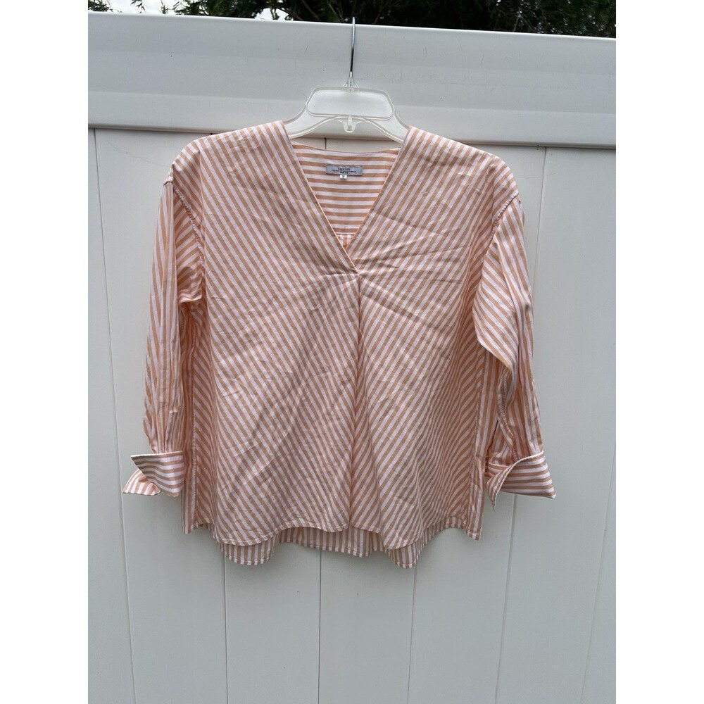 Cancliani Women’s Cotton Blouse Italian Sz 00 Boxy Orange White Stripe